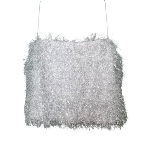 Show Me Your Mumu White She Cute Top Medium Fuzzy Sequin Tank NWT $98 - Picture 2 of 6